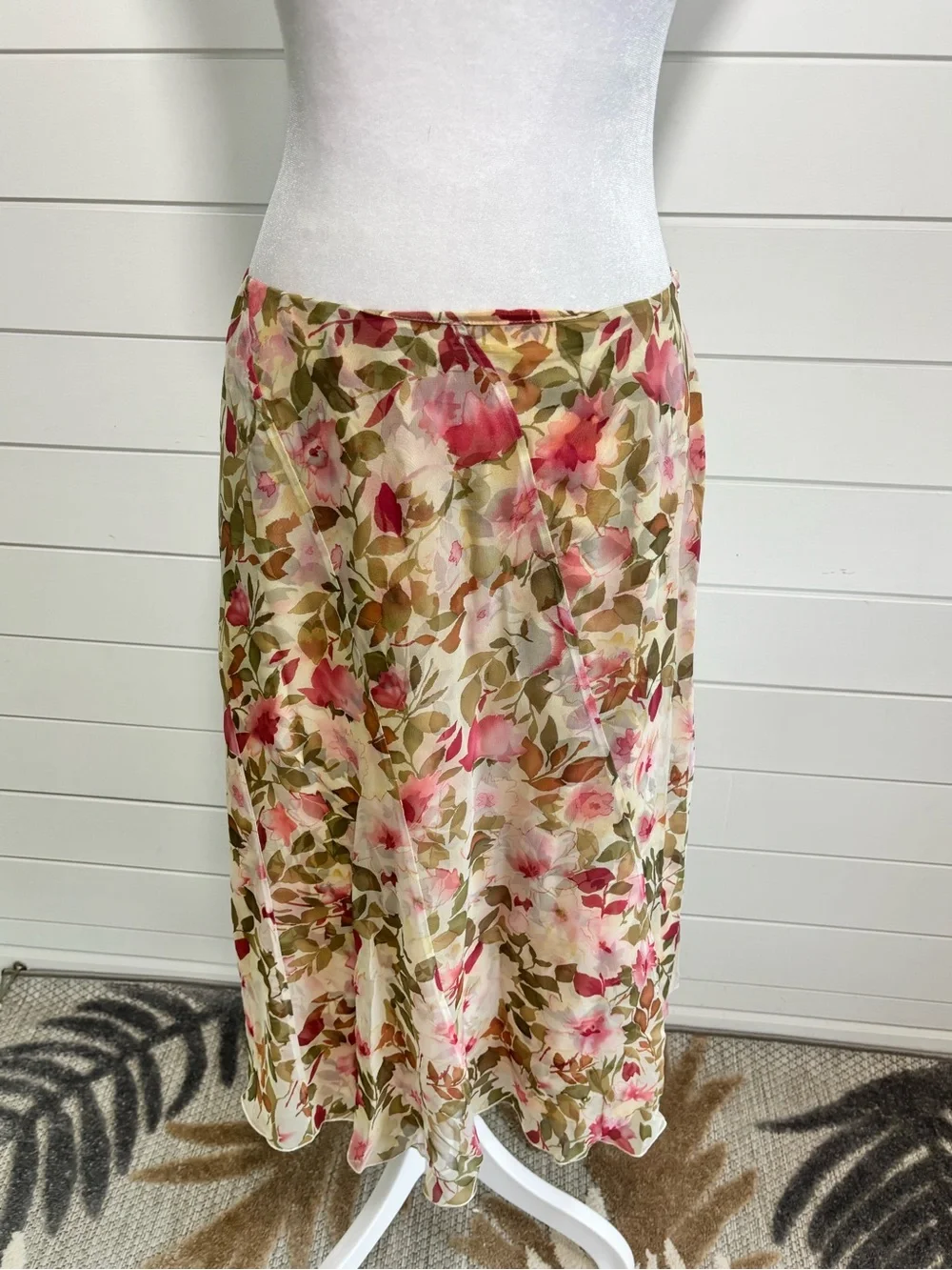 Talbots Floral A-Line Silk Midi Skirt in Pink and Green Size 10